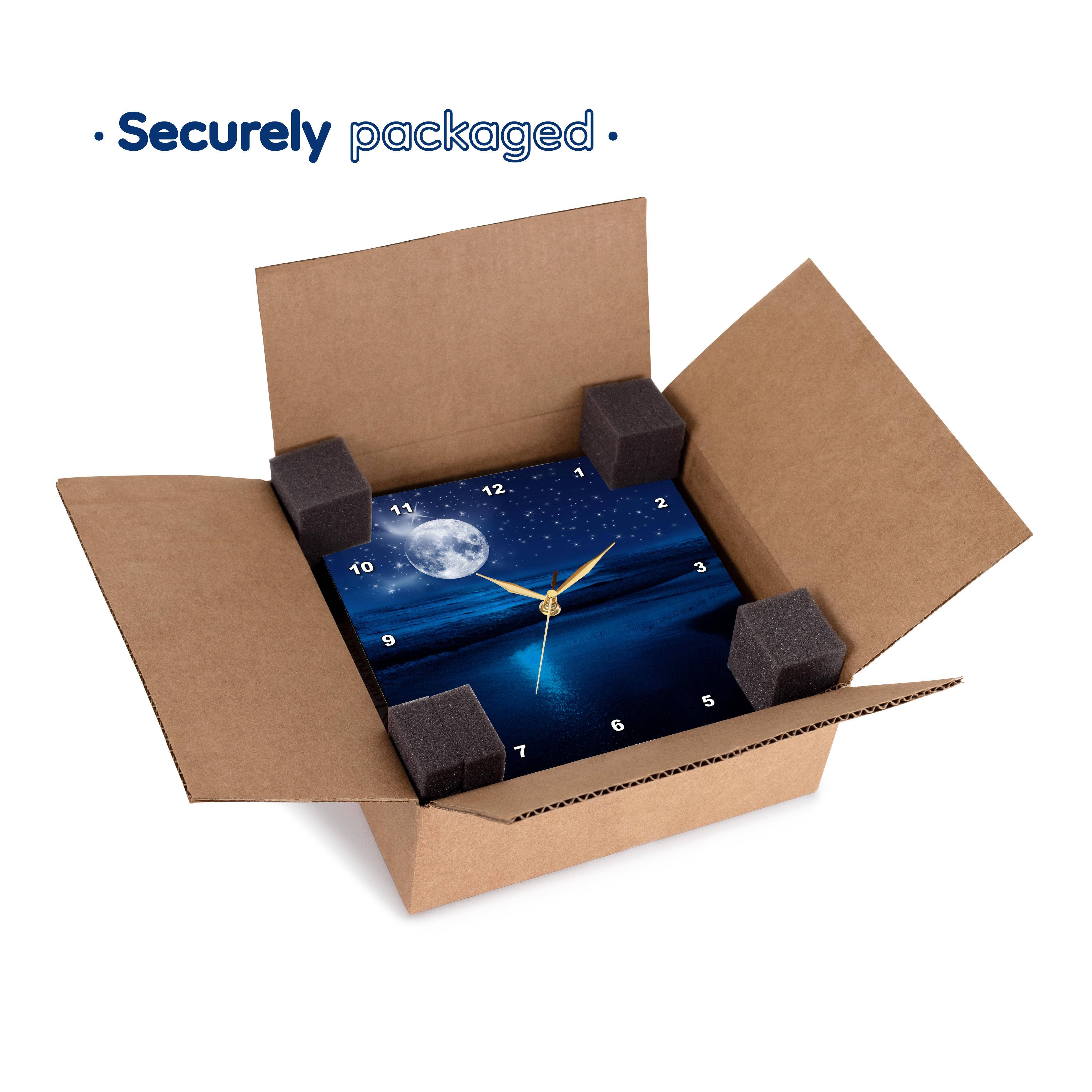 3dRose - Wholesale Wall Clock - 3dRose, Full moon shining in a starry sky on the beach where the ocean meets land., Wall Clock4