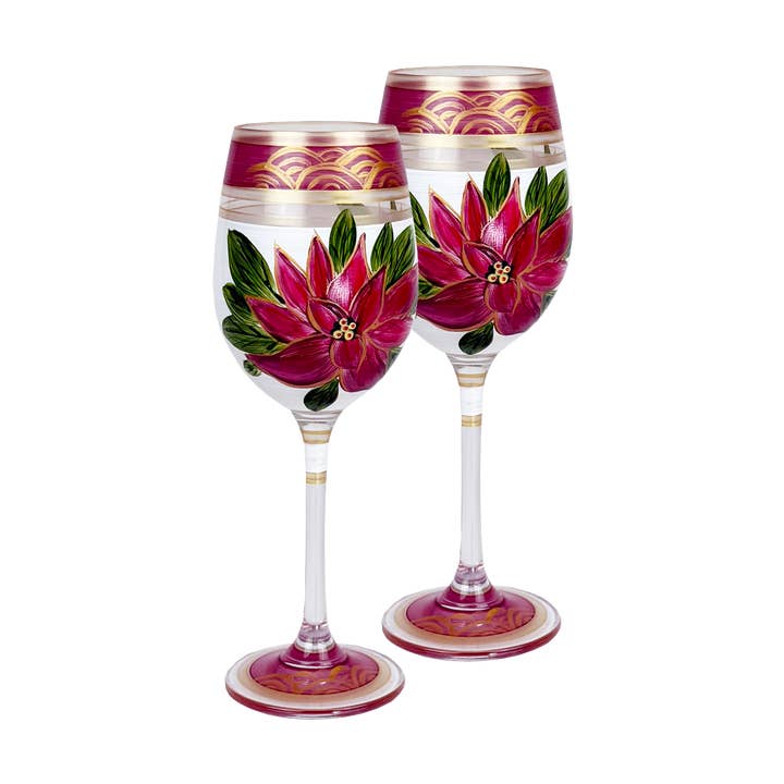 Golden Hill Studio - Wholesale Wine Glass - Holiday Poinsettia Wine