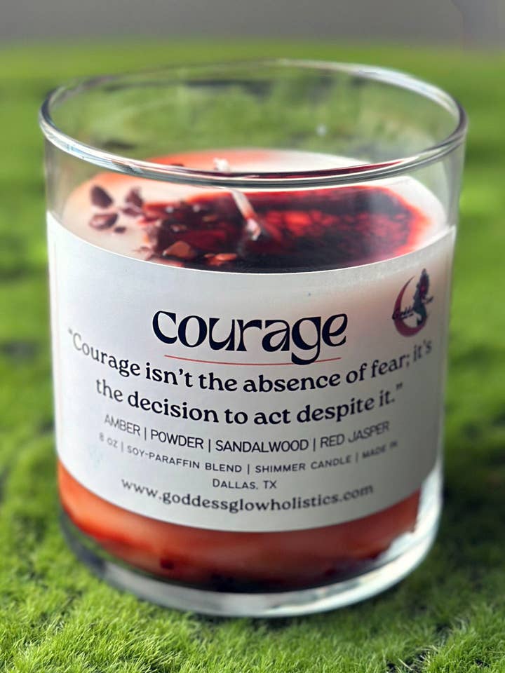 Courage Affirmation Candle - Cardamom, Amber, Sandalwood for wholesale by Goddess Glow Holistic Care