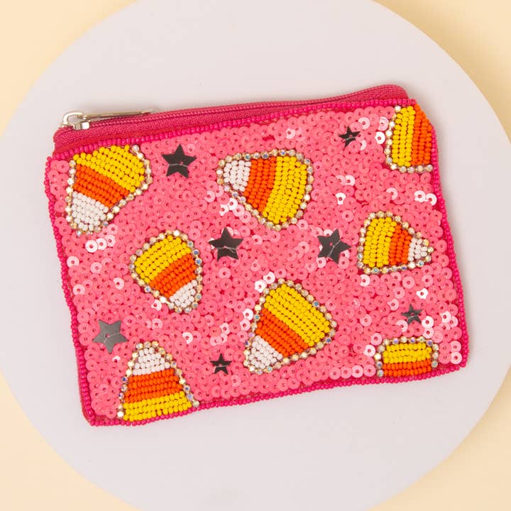 Candy Corn Sequins Beaded Zippered Coin Bag for wholesale by SP Sophia Collection