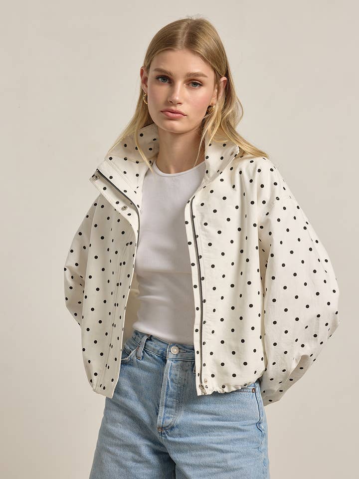 Polka Dot High Neck Drawstring Pullover Jacket - RJ1101 for wholesale by RAISONNEL
