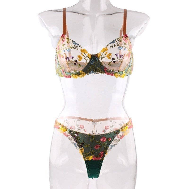 FurDecoration - Wholesale Lingerie - Dames - Set van bralette en slipje met bloemenprint en beugel6