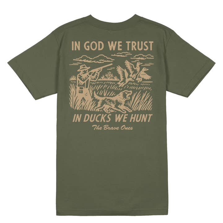 In Ducks We Trust T-Shirt- Military Green for wholesale by The Brave Ones