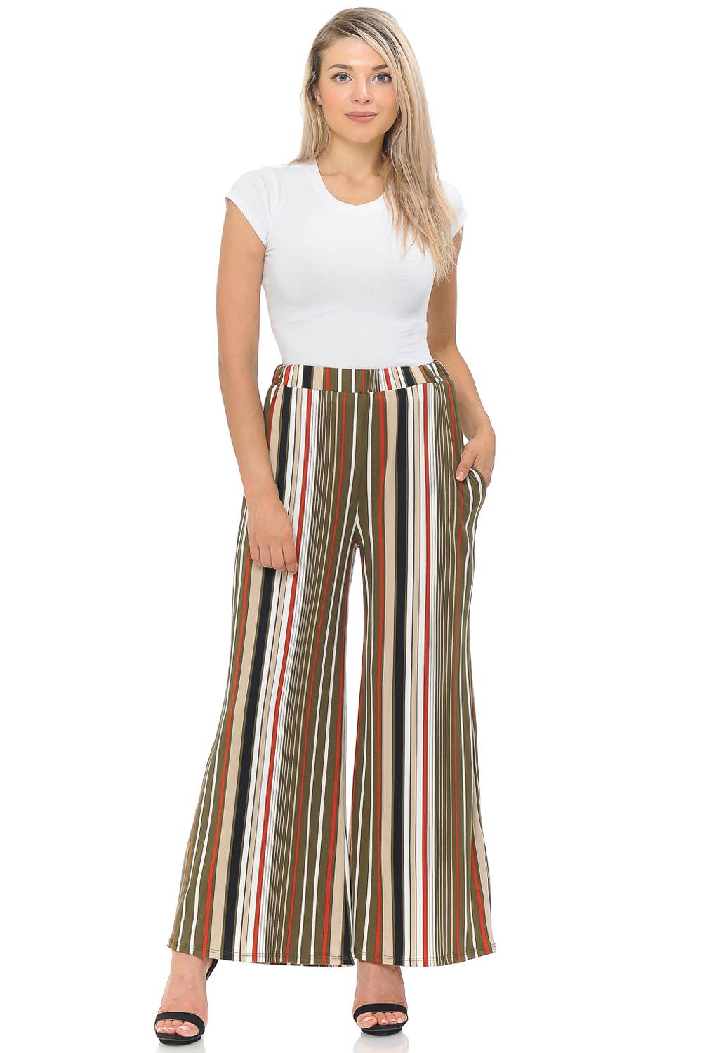 Allium - Wholesale Pants - Women's - Striped Palazzo Pants with Pockets4