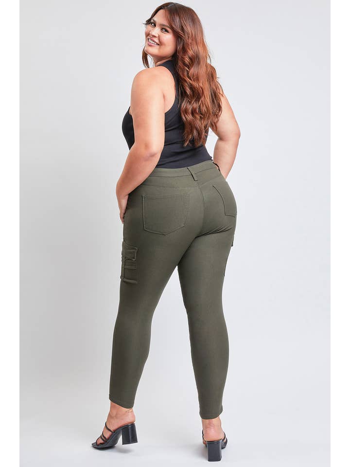 Dark Olive Junior Plus Hyperstretch Forever Color Cargo Jeans for wholesale on Faire