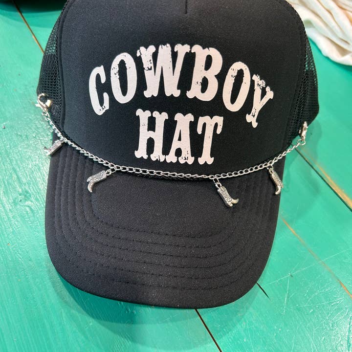 Vibes Hat Company - Wholesale Hat Accessory - Women's - Silver Cowboy Boot Trucker Hat Chain | Hat Band | Hat Chain
