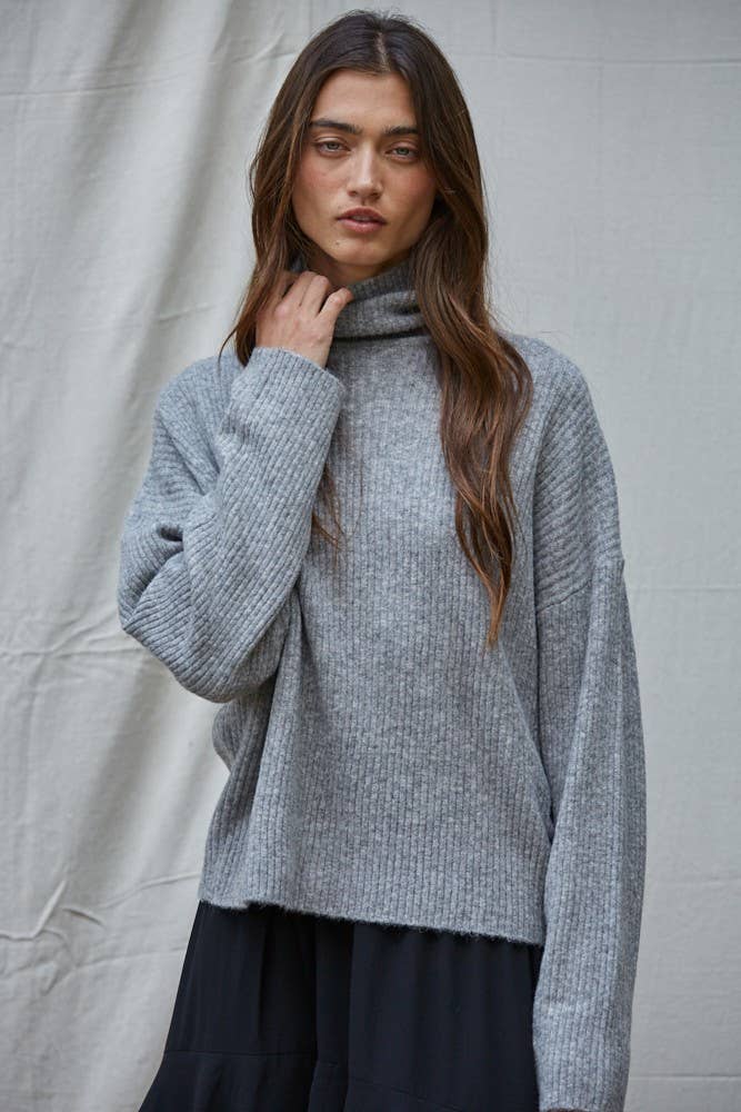 By Together - Wholesale Knitted jumper – Women′s - W1805 | Knit Sweater Ribbed Turtleneck Drop Shoulder Top3