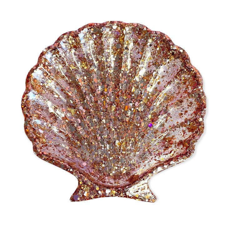 Prato decorativo concha com glitter dourado por atacado de Somin