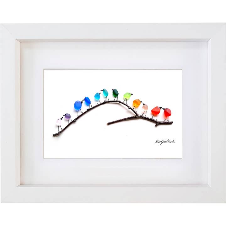 UrchinArtworks - Wholesale Art print - Rainbow Birds on Branch Sea Glass Picture Wall Art Decor8