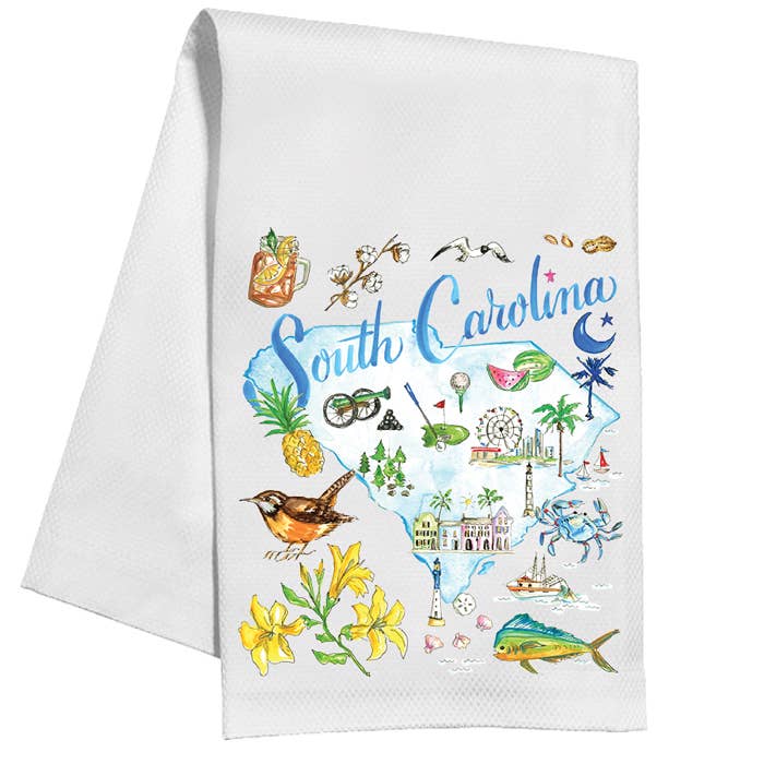 RosanneBeck Collections - Wholesale Tea Towel - South Carolina Handpainted Icons Kitchen Towel