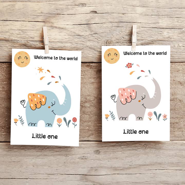 Tarjeta de felicitación para bebé con elefante para venta al por mayor de Kaity Kiddo