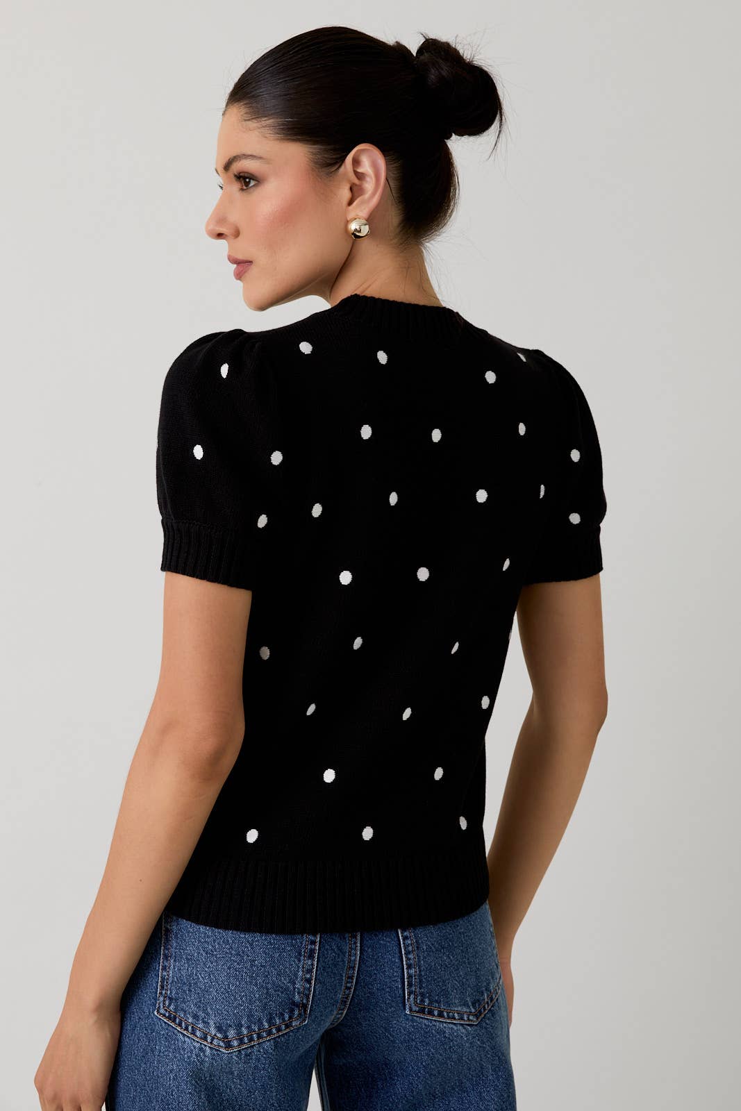 Sunday Edition - Wholesale Knit Sweater - Women's - ROUND NECK PUFF SHORT SLEEVE "POLKA DOT" EMBROIDERED SWEATER57