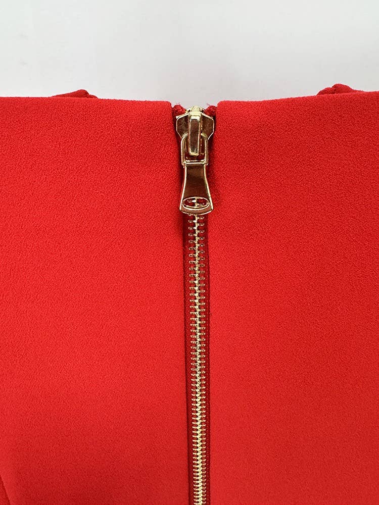 JK109Y Chic Red Off-Shoulder Blazer with Rear Zipper Design for wholesale on Faire8