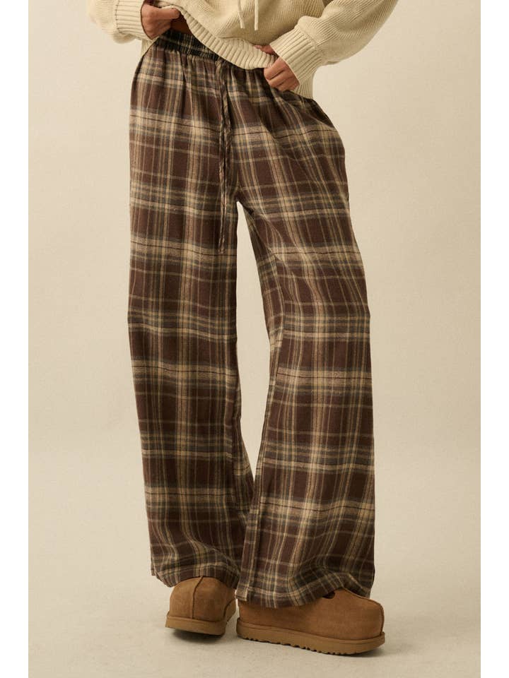 Promesa USA - Wholesale Pants - Women's - Plaid Flannel Wide-Leg Drawstring Pants13