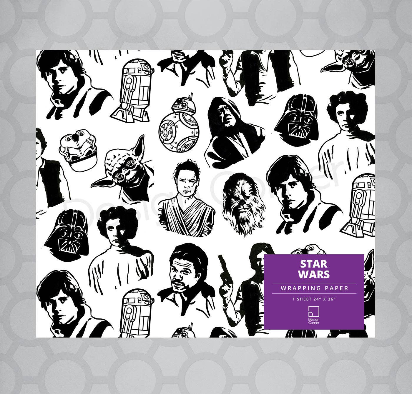 Design Corner - Wholesale Flat Wrap - Star Wars Gift Wrap 24"x36" Sheet1