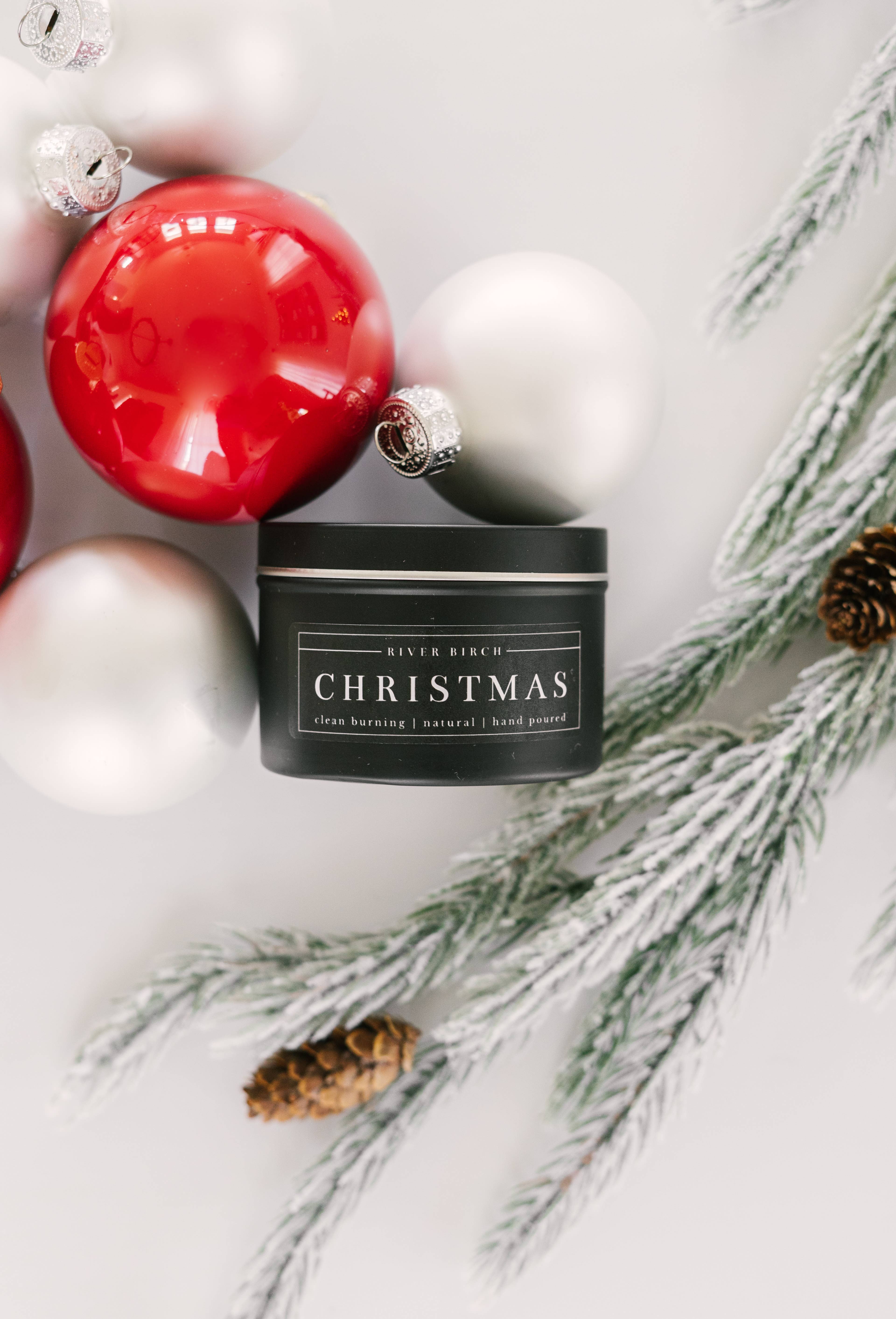 River Birch Candles - Wholesale Travel Candles - 8oz Christmas - Black Tin Soy Candle1