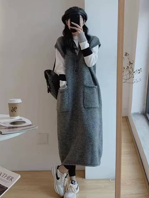 Trui, vestjurk, gebreide vestjurk voor dames voor wholesale door Whisper Mint