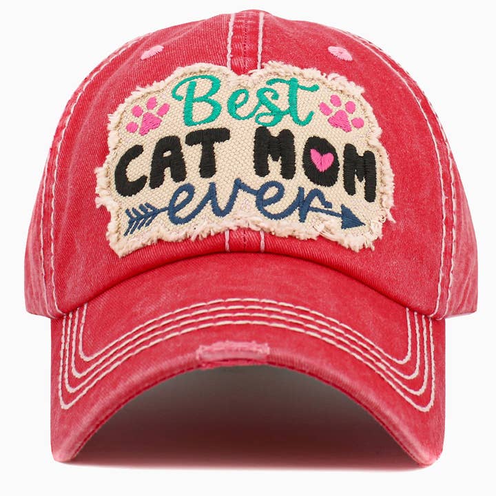 Hot Pink Best Cat Mom Ever Washed Vintage Ball Cap for wholesale on Faire