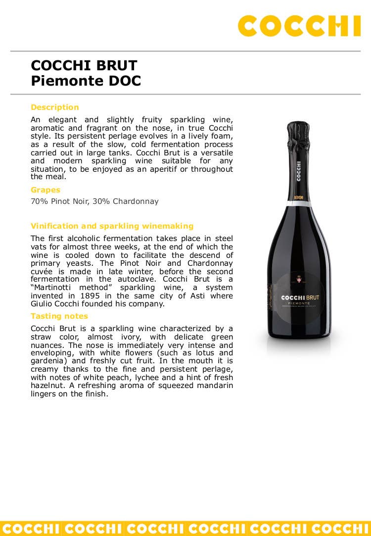Metina SAS - Wholesale Champagne/Sparkling Wine - Cocchibrut Piedmont DOC Piedmont DOC Cocchi Magnum 1.5 liters1