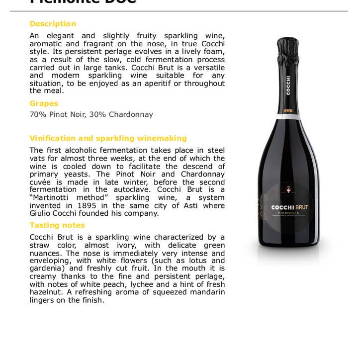 Metina SAS - Wholesale Champagne/Sparkling Wine - Cocchibrut Piedmont DOC Piedmont DOC Cocchi Magnum 1.5 liters1