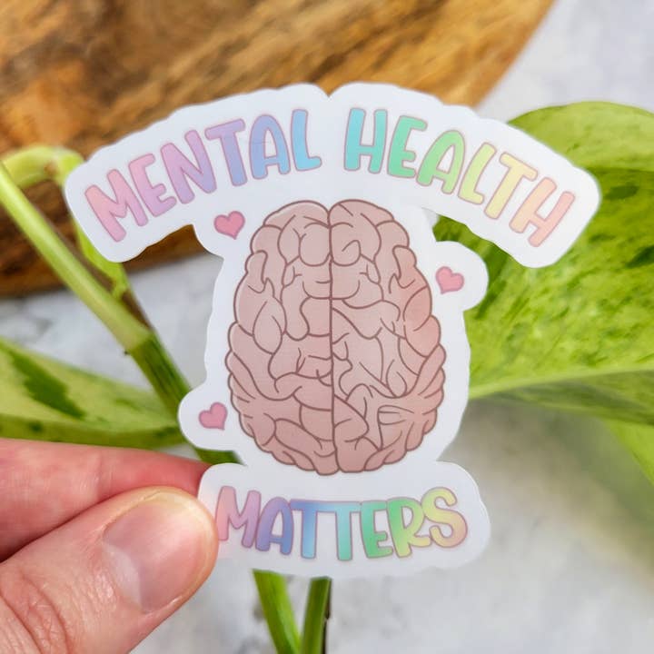 Mental Health Matters Vinyl Sticker, 3x2.5" for wholesale by Chez Louie Designs