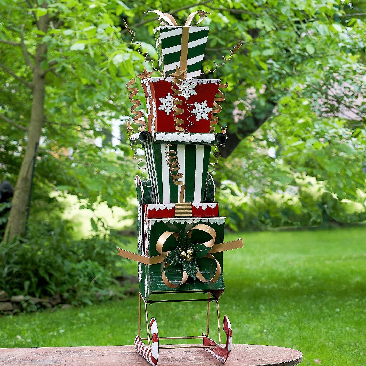 Zaer Ltd. International - Wholesale Decorative Figurine - 4 Ft.Tall Large Iron Christmas Sleigh w/ Presents4