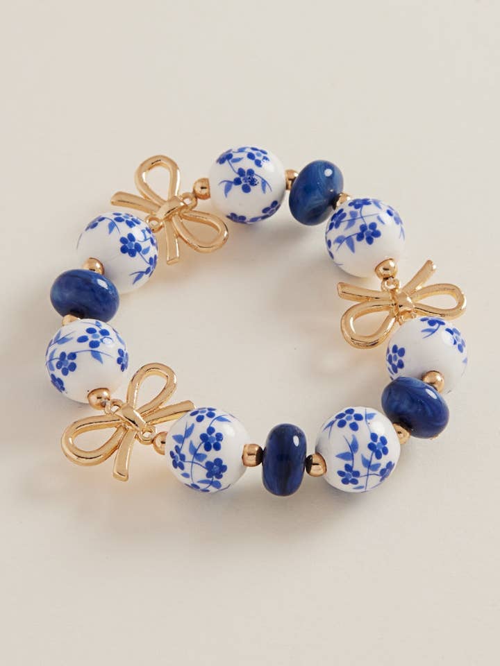 Round Shaped Ceramic Bead Ribbon Stretch Bracelet for wholesale by Designature New York