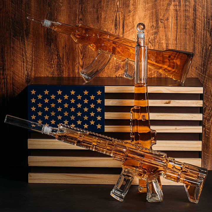 The Wine Savant / Khen Glassware - Wholesale Decanter - 3 Gun Whiskey Decanters Set AR15, AK47, & Rifle Gun Decanter4