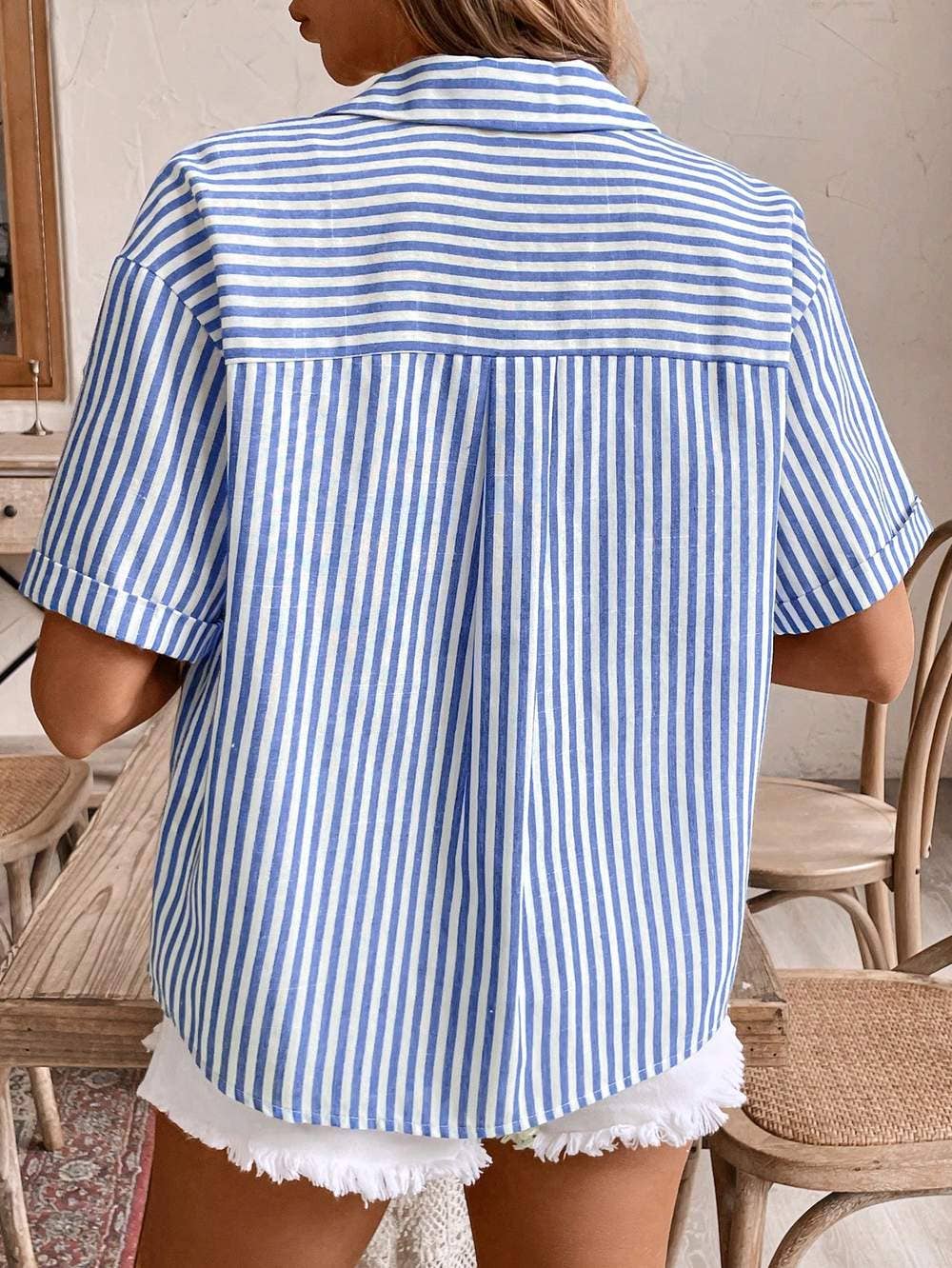 Flarix - Wholesale Button Down Shirt - Women's - shirt navy blue top office wear casual women shirt17