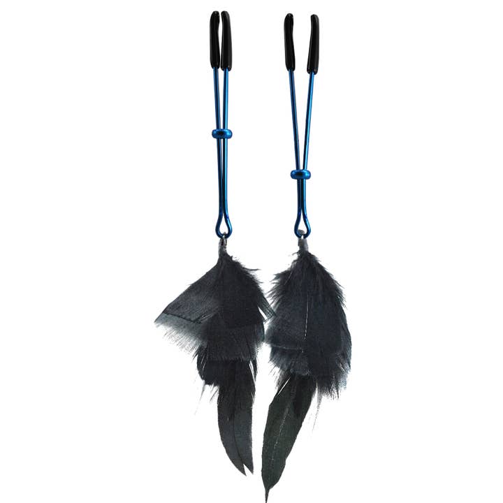 Pince à tétons - Pince à épiler Bleu - Plumes noires pour la vente par Bijoux De Nip