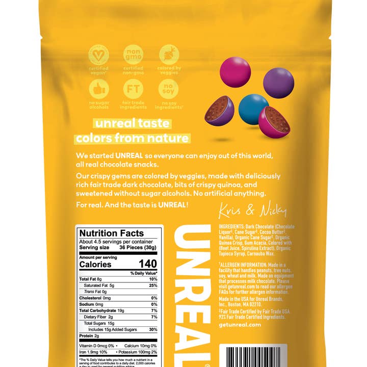 UNREAL - Wholesale Chocolate Covered Sweets - Dark Chocolate Crispy Quinoa Gems - 6 Bag Case1