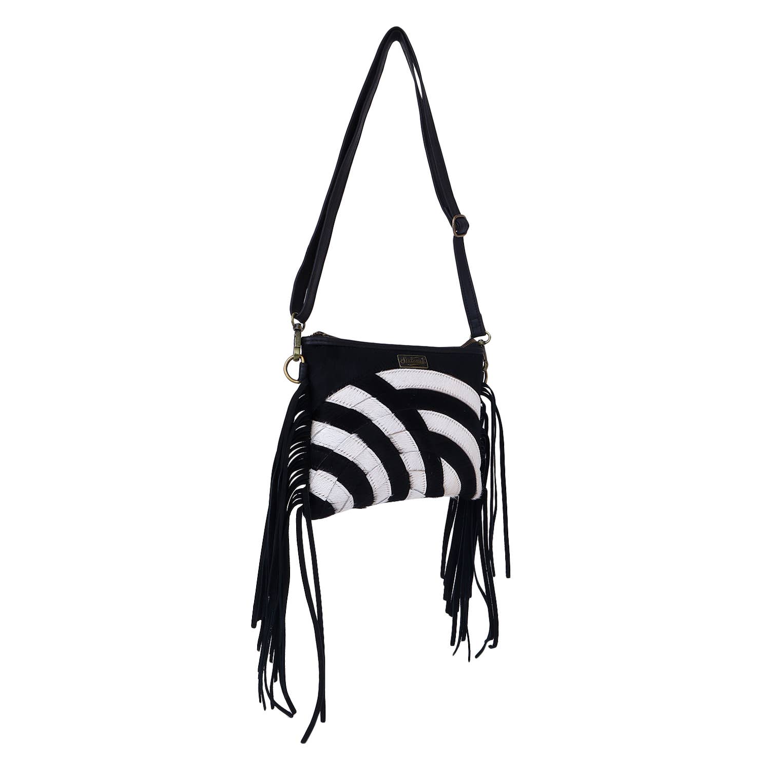 Sixtease Bags USA – Großhandel Umhängetasche - Damen – Damentuch aus Rindsleder mit Fransen - Schwarz Weiß4