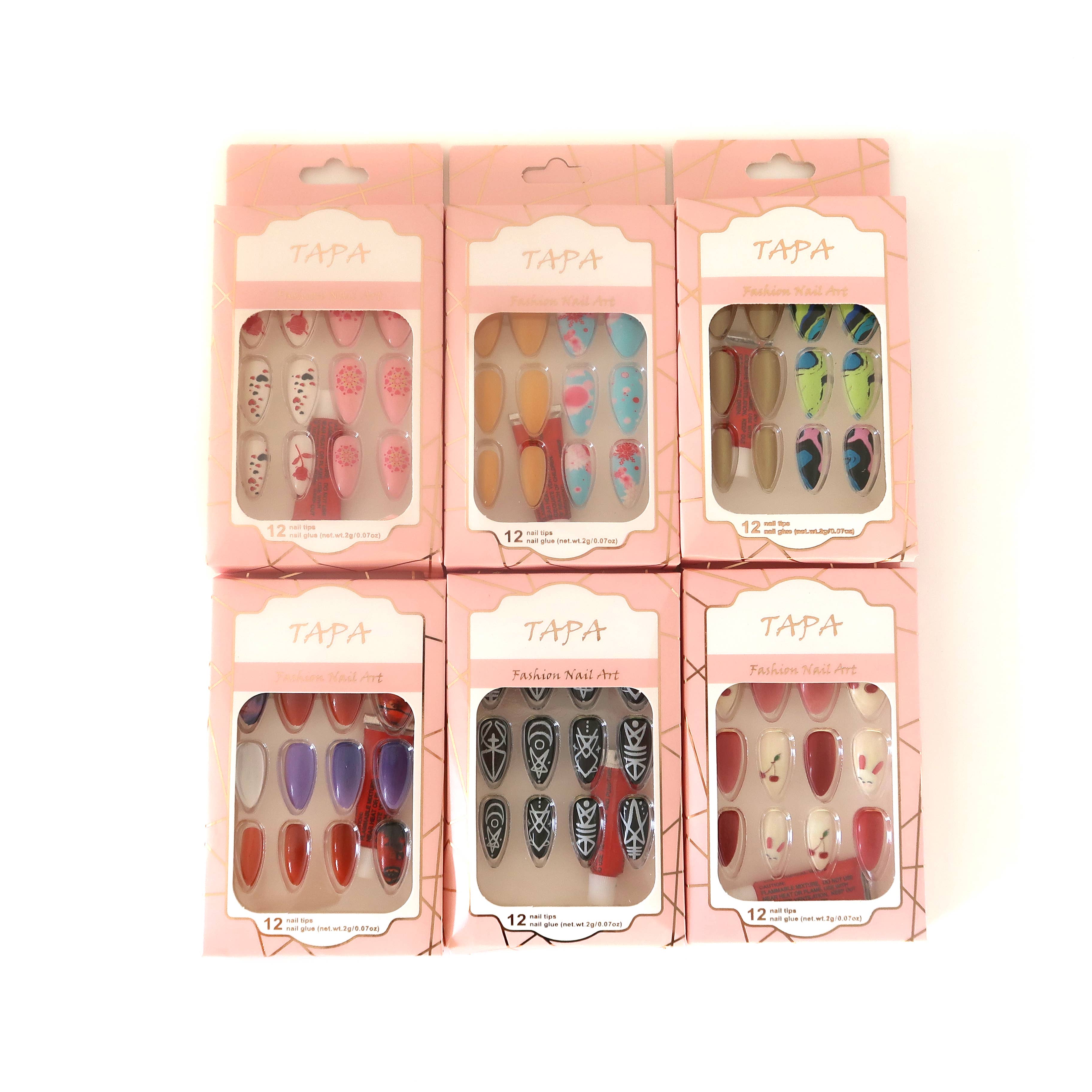 ASSORTED Multi Design Almond Fake Nail Set SS1112-35 (12PC) for wholesale on Faire4