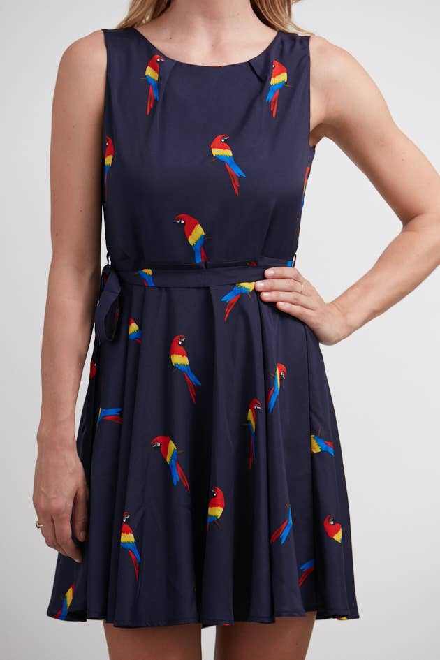 SM WARDROBE - Wholesale Dress - Women's - PARROT PRINT NAVY DRESS2
