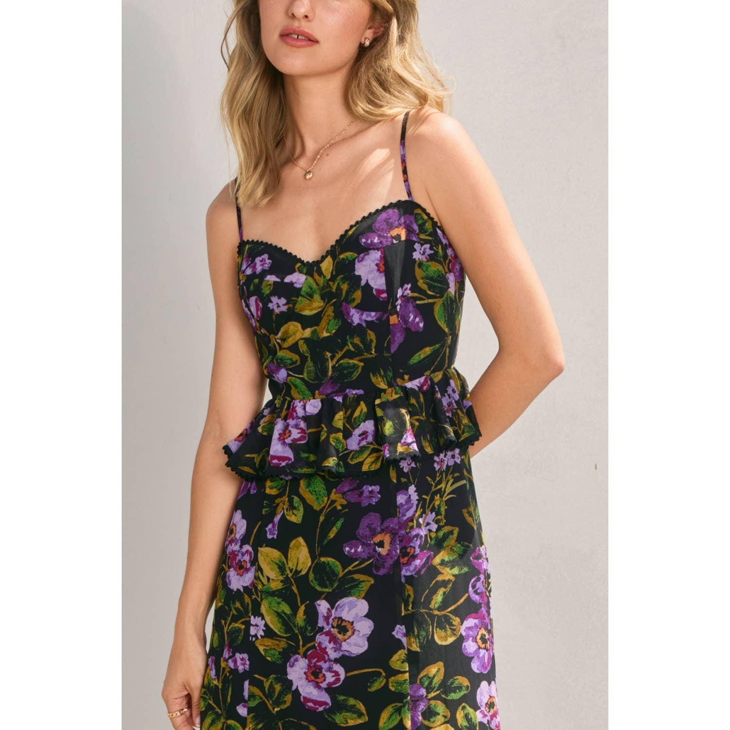 MIDNIGHT VIOLET Falling Back Lurex Ruffled Dress (1) for wholesale on Faire4