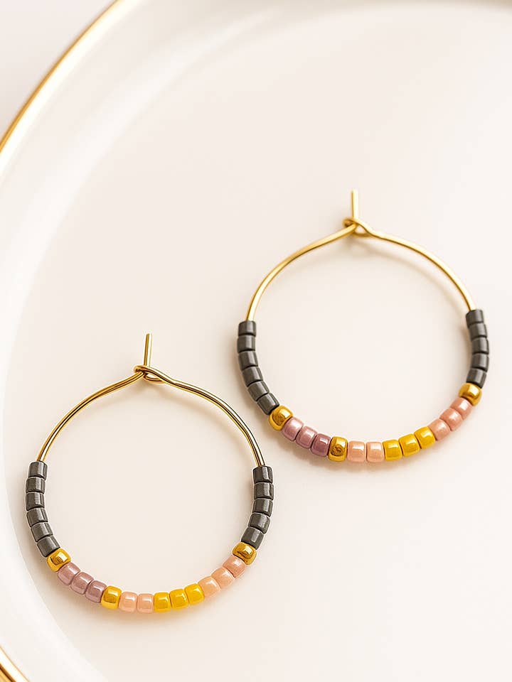 Handmade Beaded Hoop Earrings with Miyuki Beads for wholesale by Joyful Jewels by Joyful Blooms