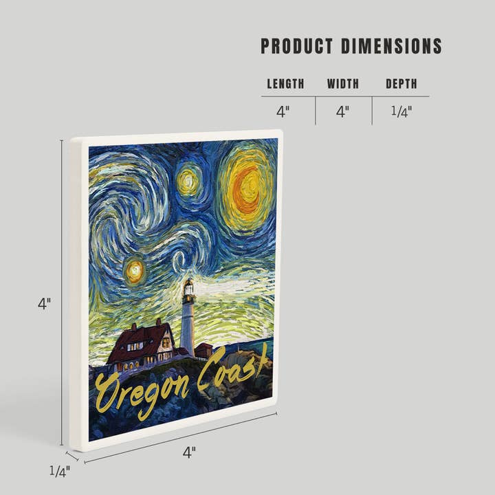 Lantern Press - Wholesale Coasters - CERAMIC COASTER Oregon Coast, Lighthouse, Starry Night