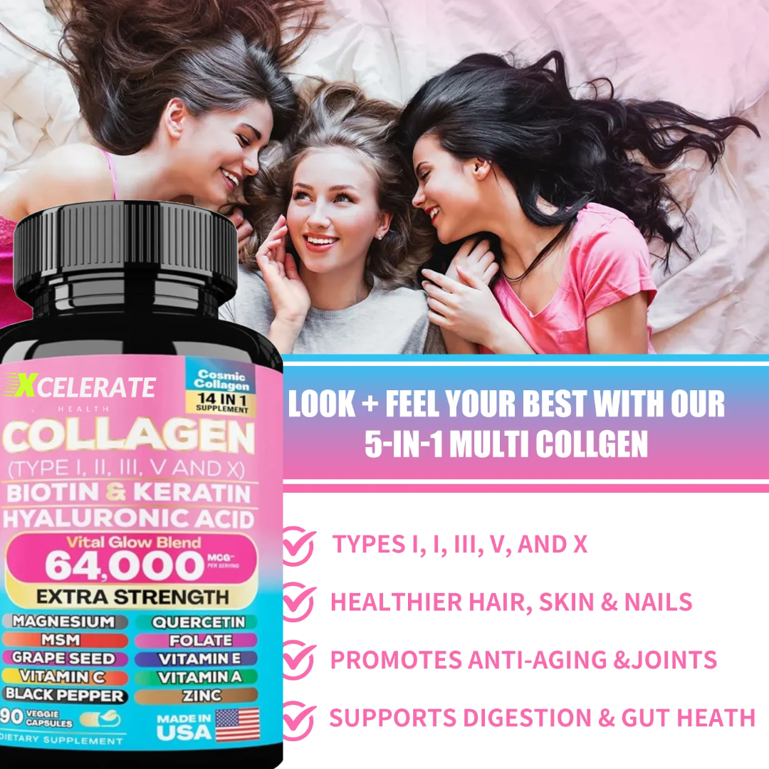 Xcelerate Health - Wholesale Oral Supplement/Vitamin - Collagen with Biotin & Keratin Vital Glow Blend for Healthy Skin and Hair Health All In 1 Supplement11