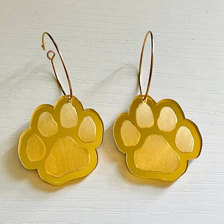 Louie Love - Wholesale Hoop Earrings - Gold Engraved Football Sports Paw Hoop Earrings