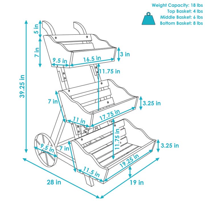 Sunnydaze Decor - Wholesale Planter Box - 39.25 in 3-Tier Wood Rolling Planter Box with Wheels - Brown