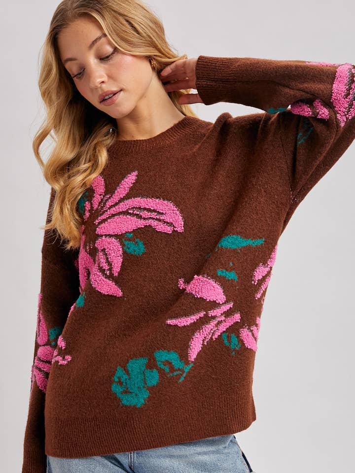 TEXTURED FLORAL MOTIF PULLOVER for wholesale by Bluivy