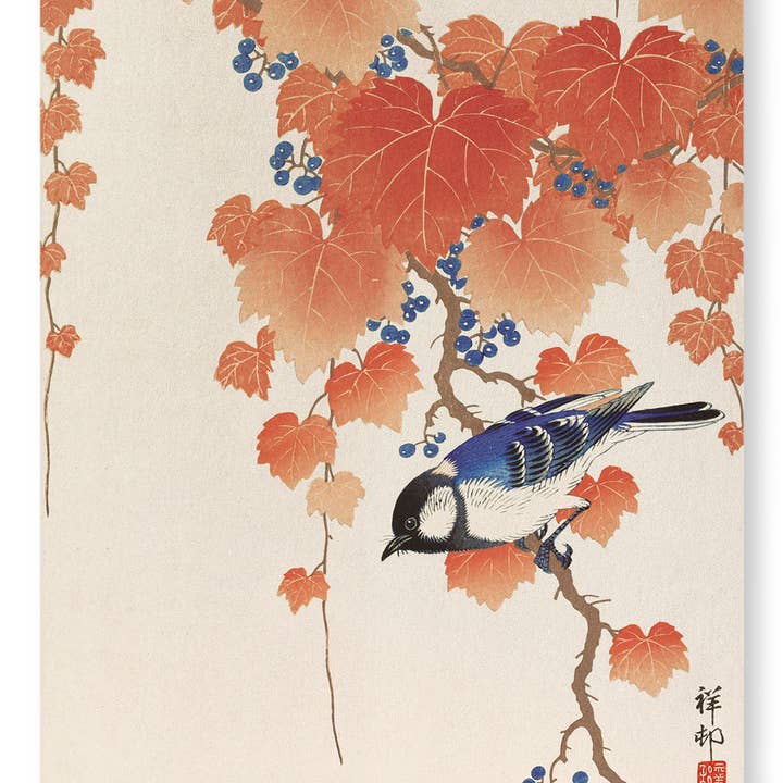 FÅGEL OCH RÖD MURGRÖNA: Japanskt konsttryck för wholesale av Ezen Trade