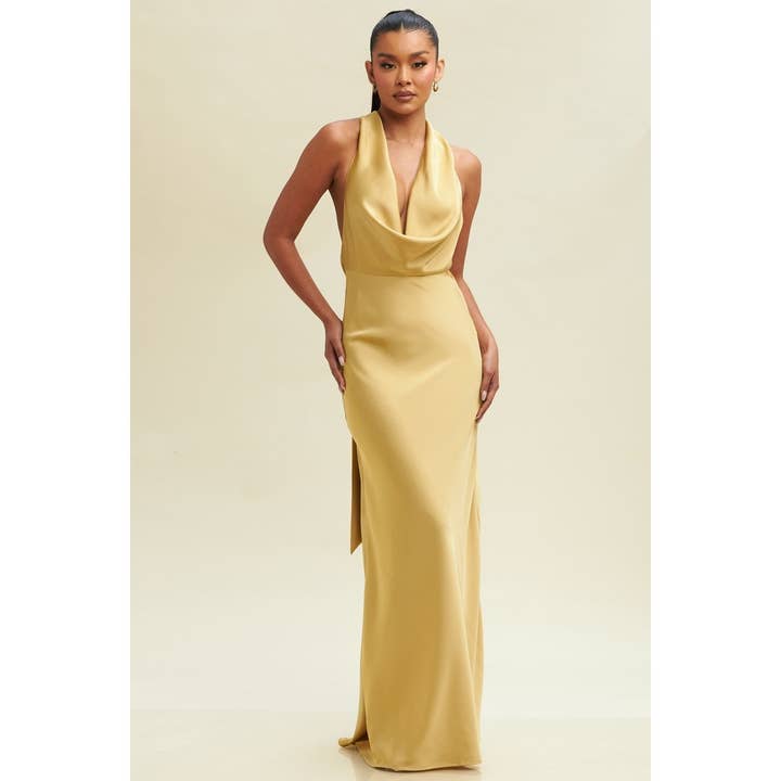 SOLID SATIN HALTER MAXI for wholesale by Luxxel