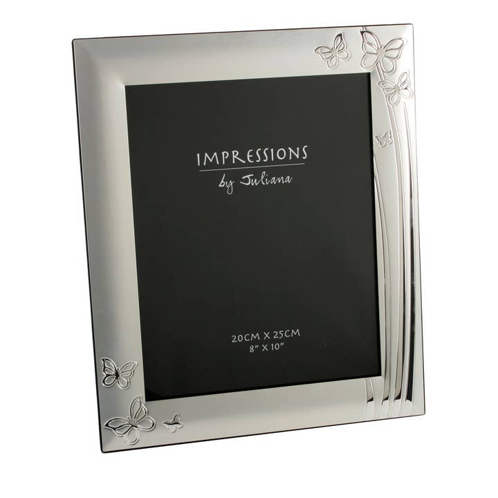 Cadre photo en métal argenté bicolore Motif papillon 8 x 10 pouces pour la vente par WIDDOP and Co. US