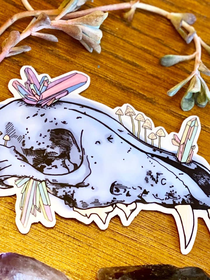 Crystallized Skull Semi-Transparent Sticker for wholesale by Golden Grove Paper