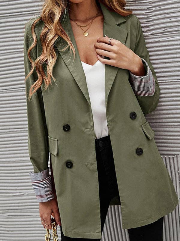 VividLux - Wholesale Trench Coat - Women's - Long Sleeves Loose Buttoned Pockets Split-Joint Notched Collar Outerwear Trench Coats6