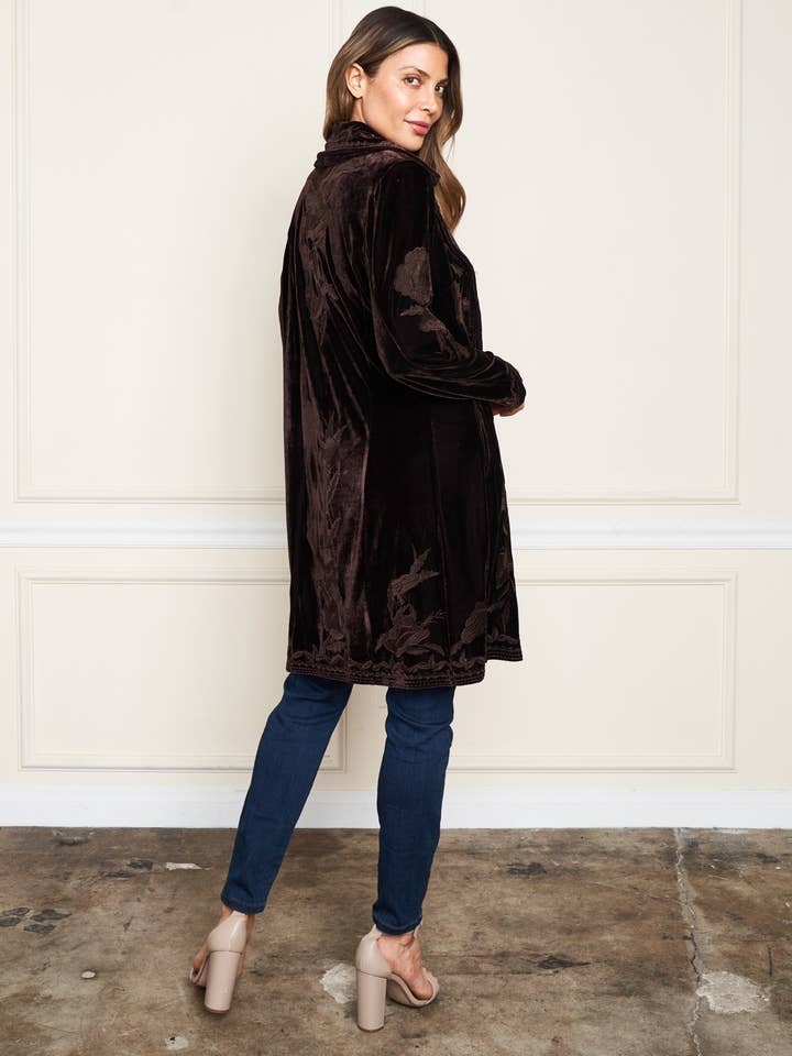 Paparazzi - Wholesale Jacket - Women's - XY-8176 Stretch Velvet Button Tonal Embroidered Jacket15