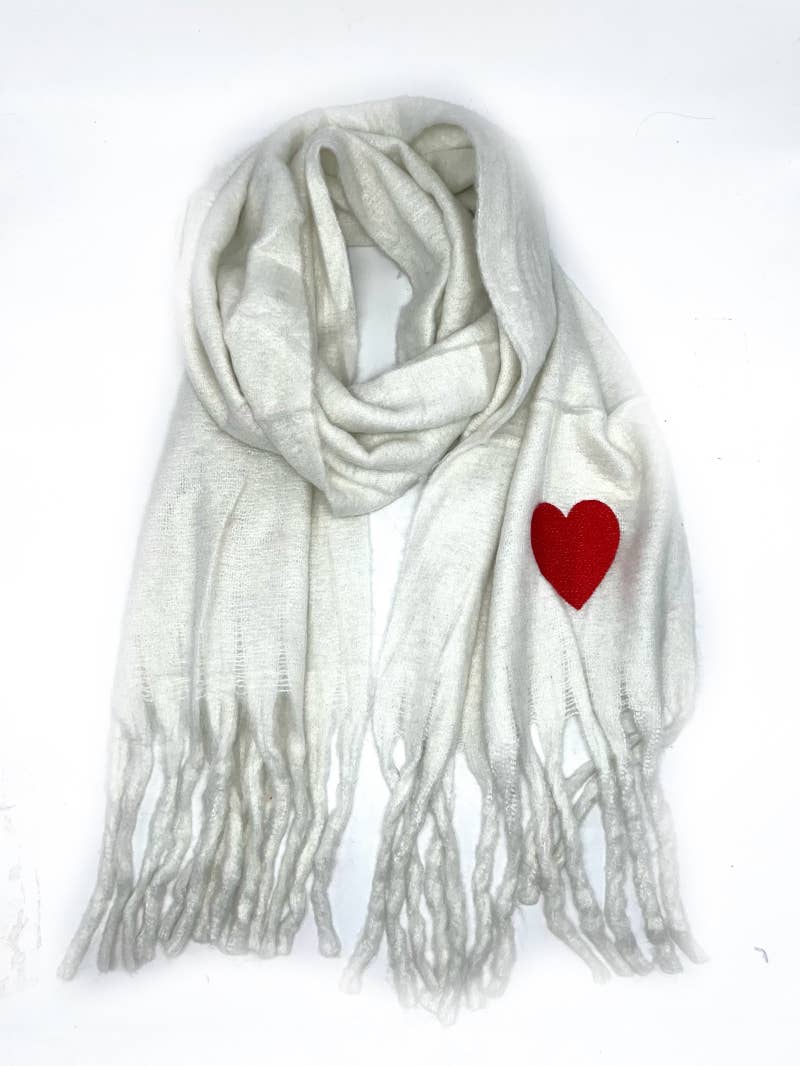 LINETA - Venta al por mayor Bufanda - Mujer - Bufanda grande con flecos y corazón bordado HH-21011