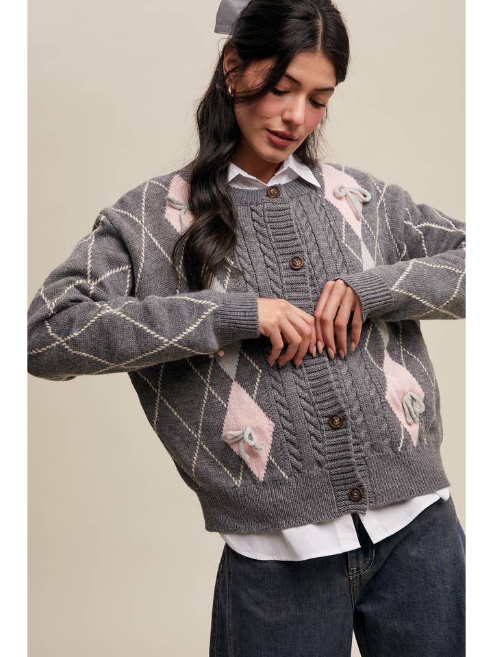 Listicle - Vente Cardigan – femme - Cardigan en maille avec détail nœud Argyle LSW09734