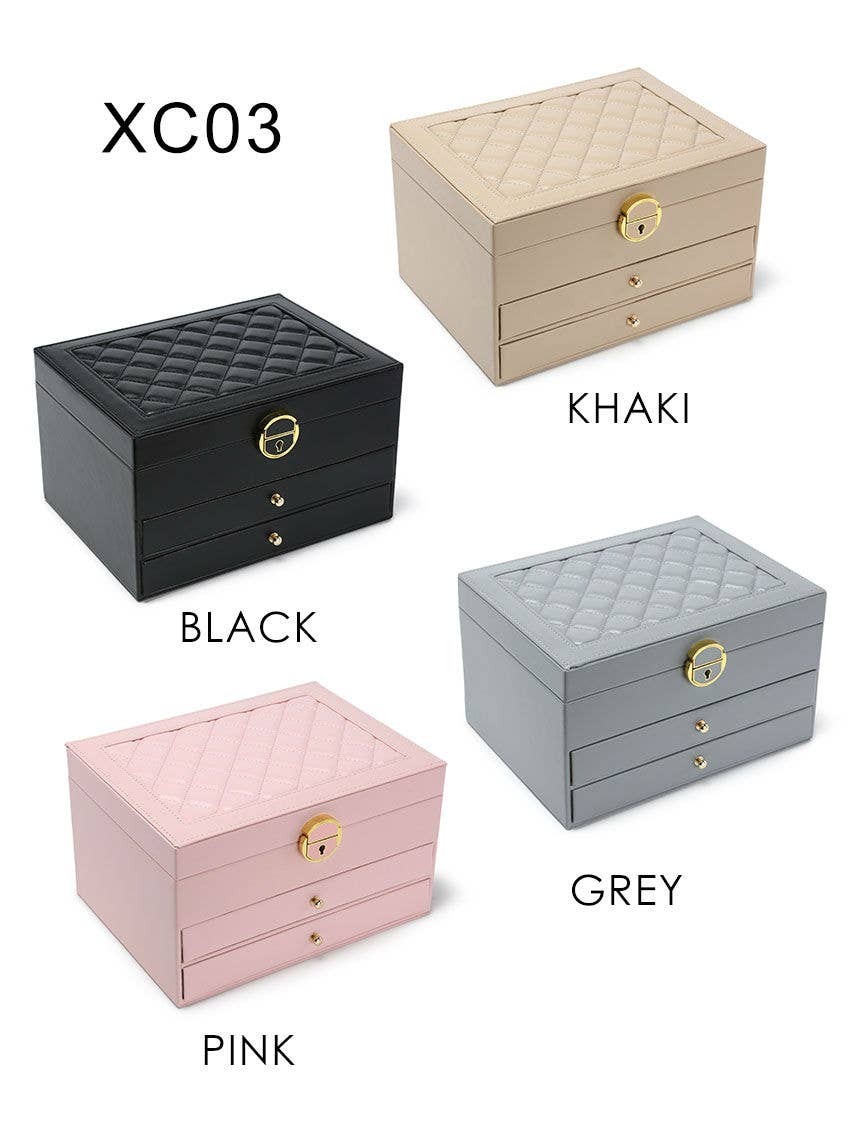 Papaya Fashion Ltd - Vente Boîte/rangement à bijoux - Boîte à bijoux verrouillable à 3 niveaux avec 2 tiroirs13